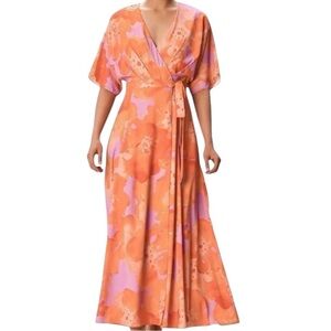 Wayward Fancies Dolman Sleeve Floral Print Crepe Wrap‎ Dress Size 3X 24W